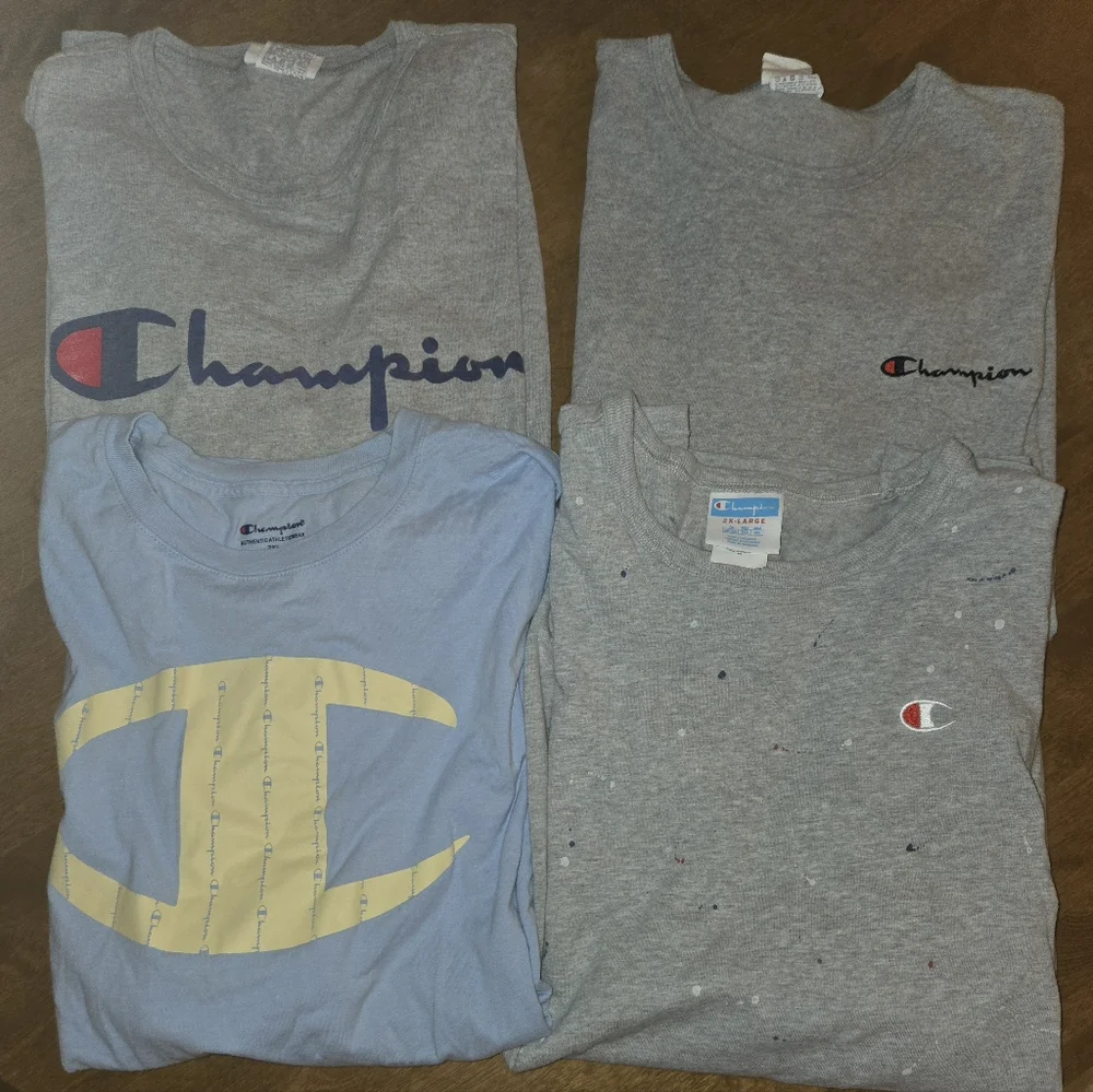 Champion Men's Gray and Light Blue Logo Tees 2XL (Lot Of 4) - Picture 1 of 10